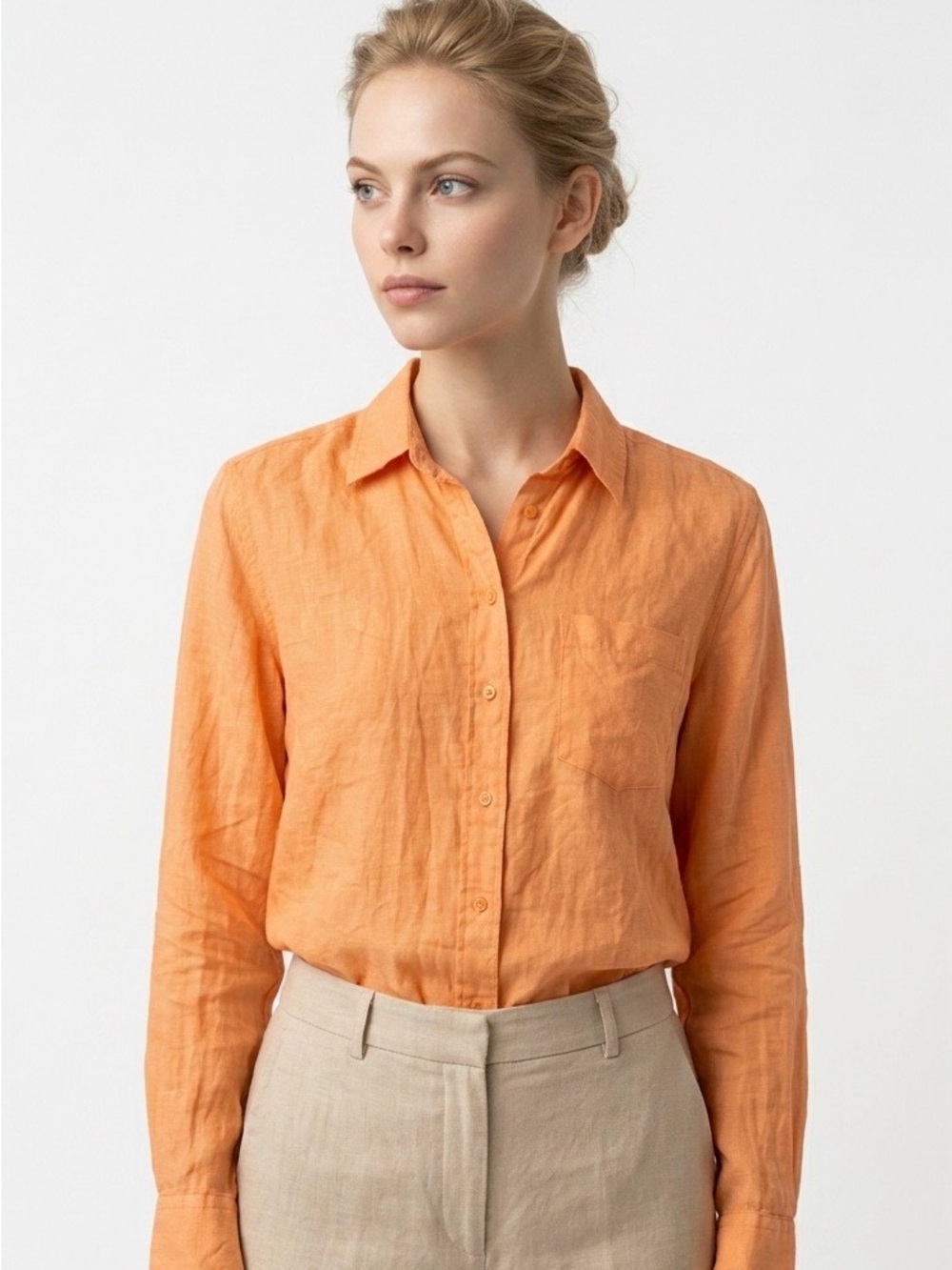 Ralph Lauren Peach Linen Button-Up Shirt Women’s Lightweight Casual Top